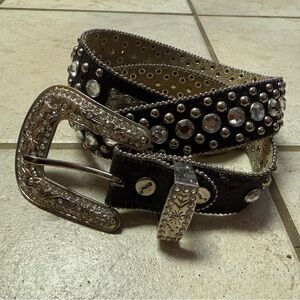 Studded Western Black Belt with Silver Buckle